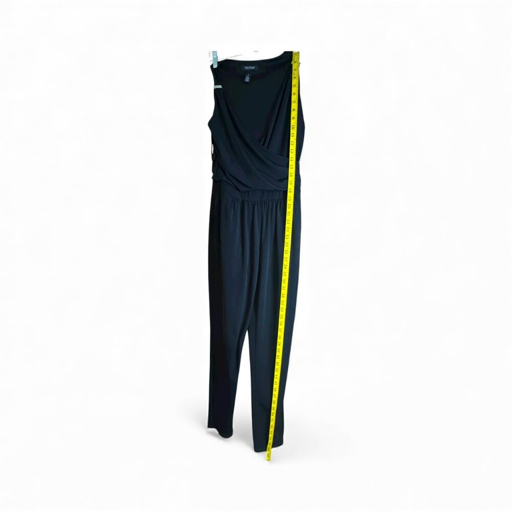 White House Black Market Black Sleeveless Wrap Jumpsuit Size 0 Elegant One-Piece - Picture 9 of 9